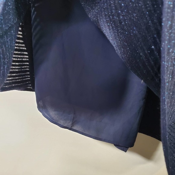 White House Black Market Asymmetric Drape Sleeve Shimmer Sweater Blue Medium - Picture 5 of 15